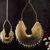 Ethnic Metal Gold Antique Chandbali Art Piece for Wall/Hanging with T Light Votive Holder/Screen | Bedroom & Living Room Decor | Frame Decoration for Doorway | Gifting